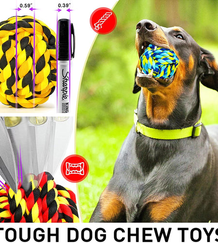 XL Dog Chew Toys for Aggressive Chewers, Dog Balls for Large Dogs, Heavy Duty Dog Toys with Tough Twisted, Dental Cotton Dog Rope Toy for Medium Dogs, 6 Pack Indestructible Puppy Teething Chew Toy
