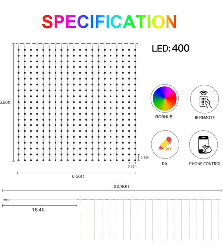 Christmas Curtain Lights, Smart Lights LED, 6.6 X 6.6Ft, 400 RGBIC Leds，Color Changing Window Lights, Dynamic DIY Curtain String Lights for Bedroom Wall, Outdoor IP65 Waterproof