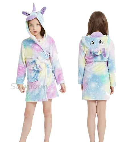 New Children Bath Robe Baby Towel Children'S Unicorn Hooded Bathrobes for Boys Girls Pajamas Kids Sleepwear Bath Robes Fox Wolf