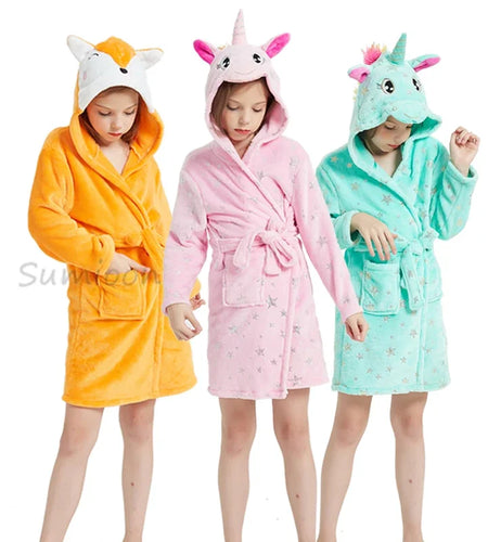 New Children Bath Robe Baby Towel Children'S Unicorn Hooded Bathrobes for Boys Girls Pajamas Kids Sleepwear Bath Robes Fox Wolf