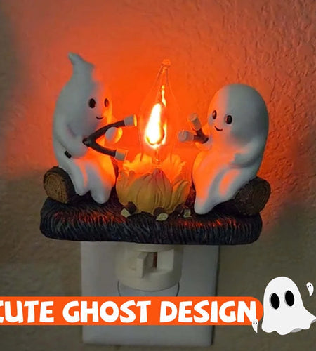 Cute Ghost Campfire Night Light Halloween Pumpkin Flickering Room Decorations Night Lights Dusk to Dawn Led Lamp Plug into Wall
