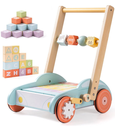 ROBUD Wooden Baby Walker Push with ABC 123 Traffic Sign Gifts for Todders 3 Year