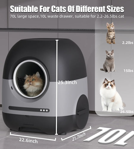 Redsasa Self-Cleaning Cat Litter Box, Automatic Litter Box for Multiple Cats with APP Control, 80L, Black