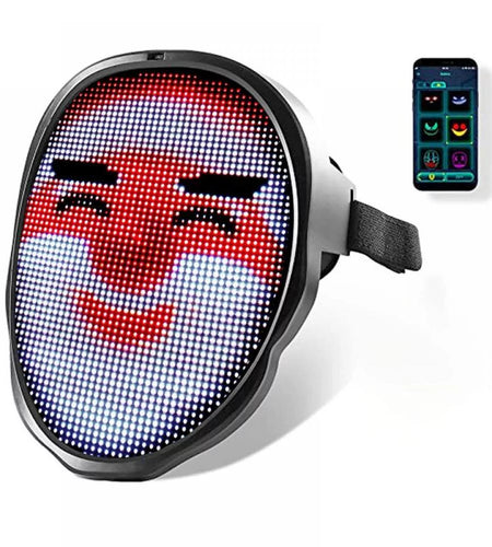 Led Mask with Bluetooth App Controlled, Customizable Shining Mask, LED Lighted Face Transforming Mask