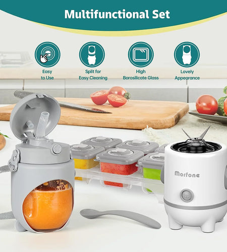 Baby Food Maker, 17 in 1 Baby Food Processor, Food Blender with Baby Food Containers, Grey