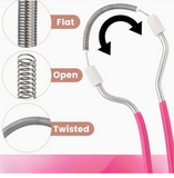 Manual facial hair remover tool with spring handle.