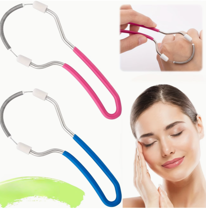 Manual facial hair remover tool with spring handle.