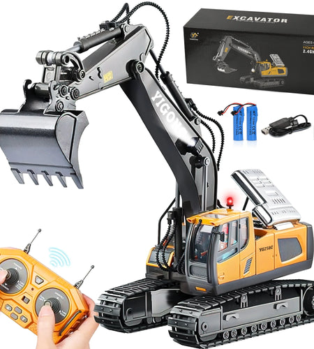 Remote Control Excavator,Rc Excavator Toys,11 Channel Rechargeable Construction Vehicle Toys with Lights Sounds,Gifts for Kids 6-12 Years Old