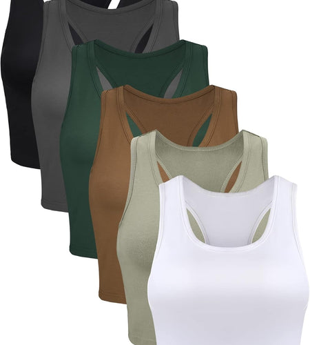 6 Pieces Basic Sleeveless Racerback Sports Crop Tank Tops for Women Girls Daily Wearing