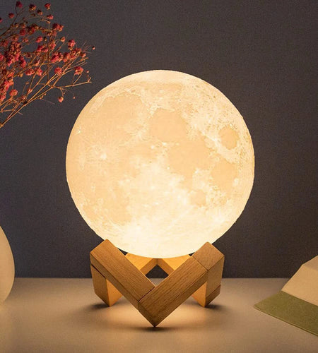 D5 8Cm Moon Lamp LED Night Light Battery Powered with Stand Starry Lamp Bedroom Decor Night Lights Kids Gift Moon Lamp Xmas Gift