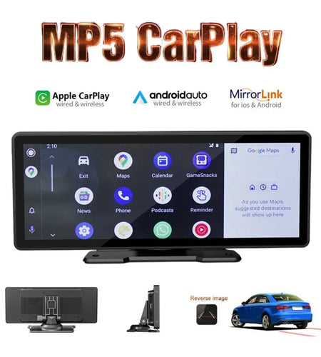 10.26 Inch Car Monitor Wireless Carplay /Android-Auto HD Screen Camera Bluetooth FM Transmitter USB TF Video Player